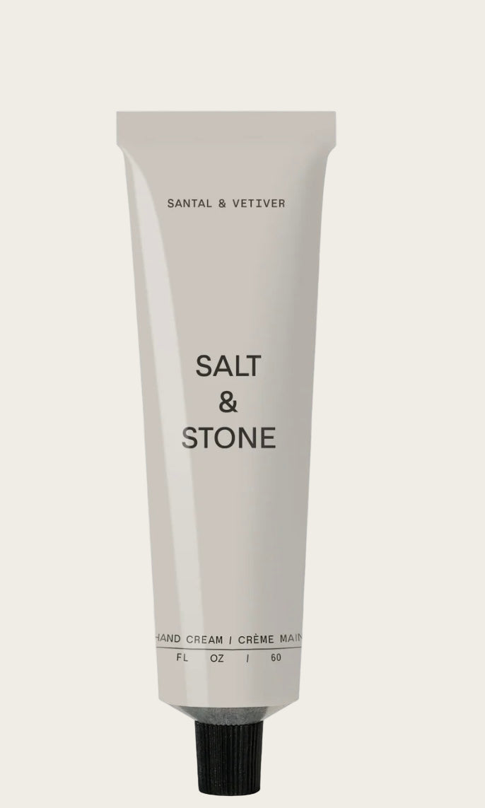 Tube of Salt & Stone hand cream on a white background
