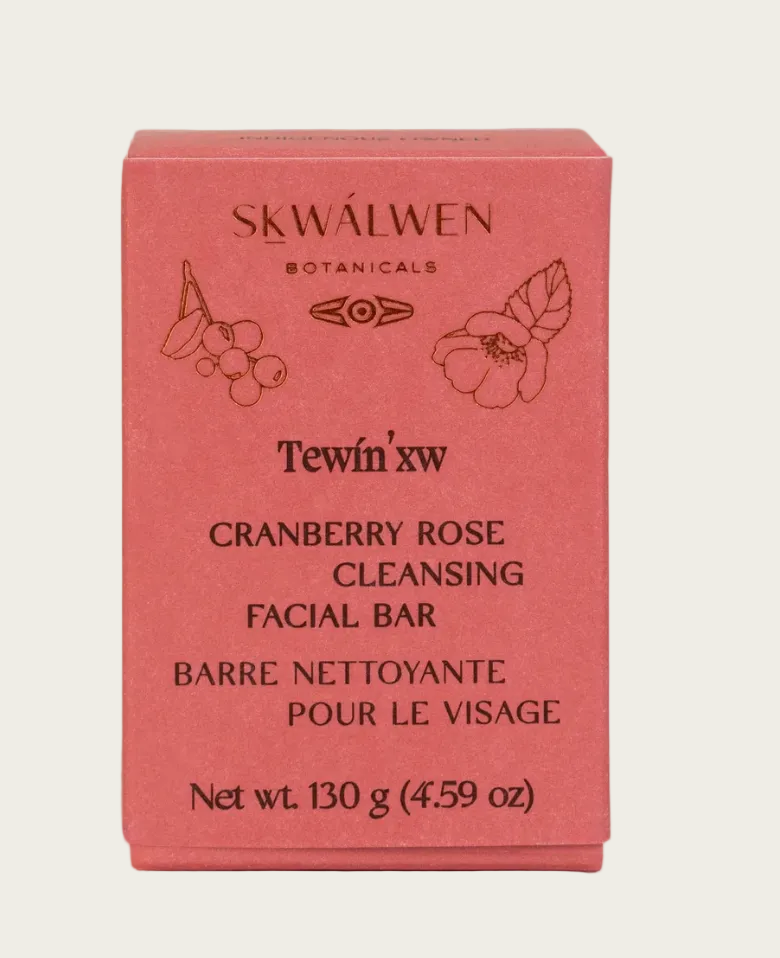 Skwalwen Cranberry Rose Cleansing Facial Bar packaging on a light gray background