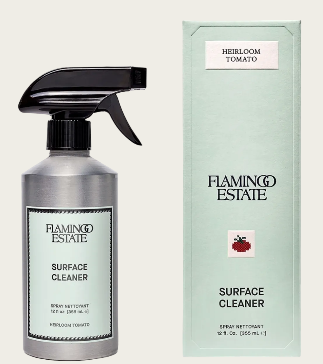 Flamingo Estate surface cleaner bottle and packaging on a white background