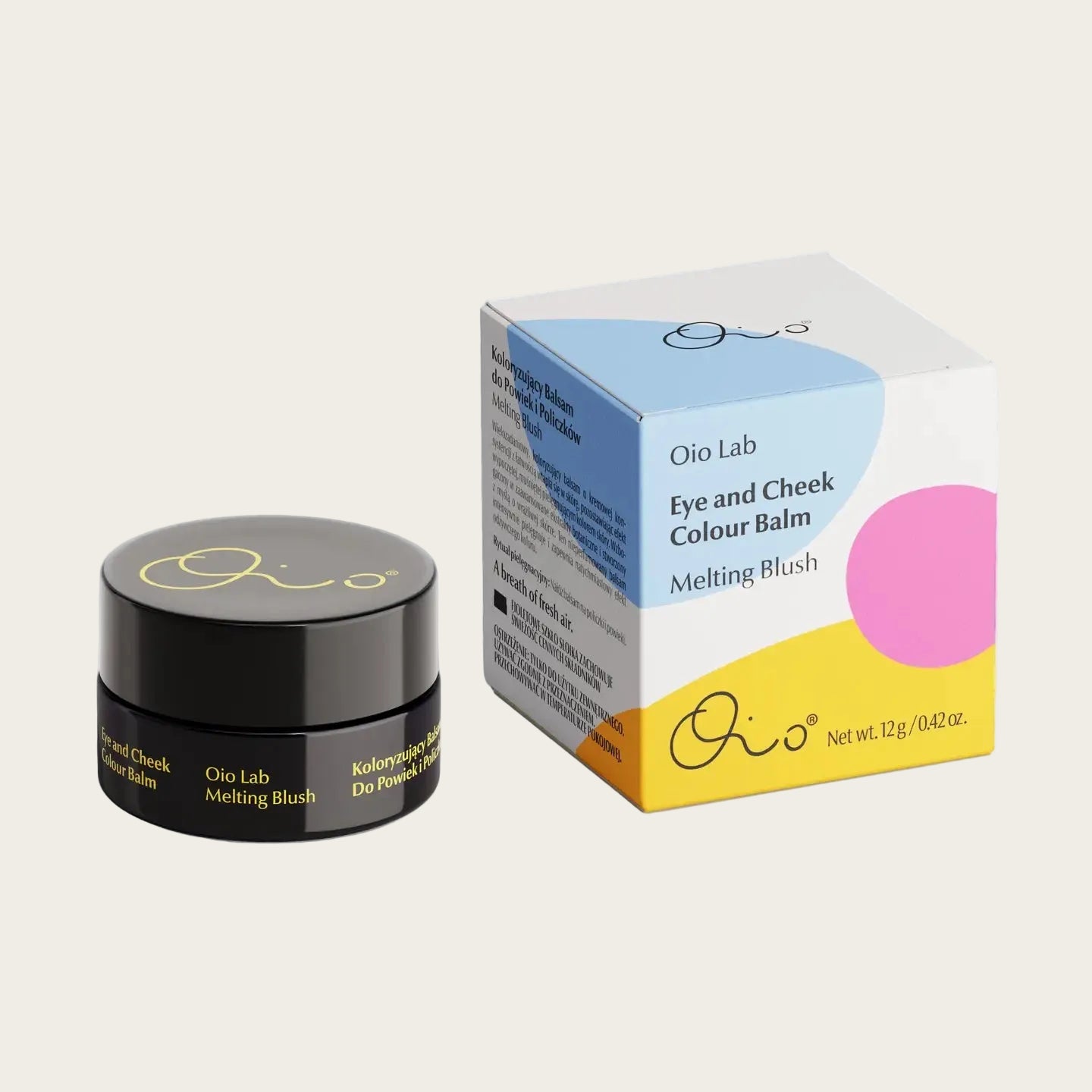 Oio Lab Eye and Cheek Colour Balm with packaging on a white background