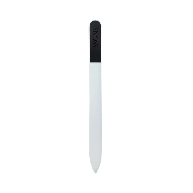 A sleek, minimalist white stylus or pen standing vertically on a reflective white surface against a dark black background. The top section is black with the brand name 'SONY' printed vertically in white.