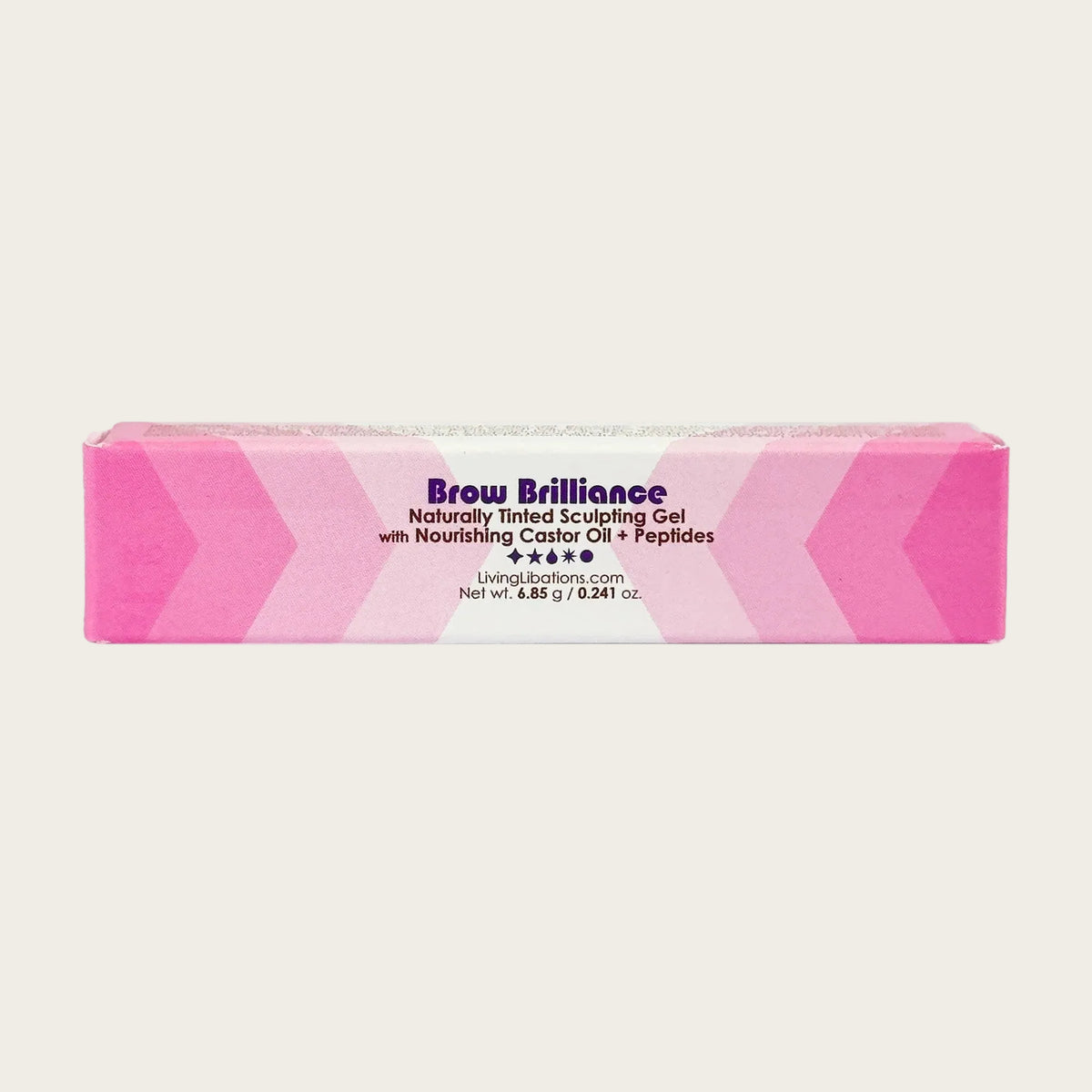 A pink rectangular box of Livs Naturals Brow Brilliance Naturally Tinted Sculpting Gel, shown against a plain white background.