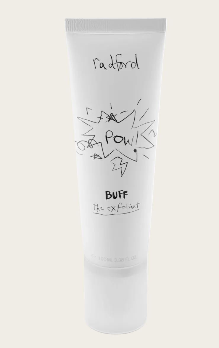 Tube of 'Buff the Exfoliant' by Radford on a white background